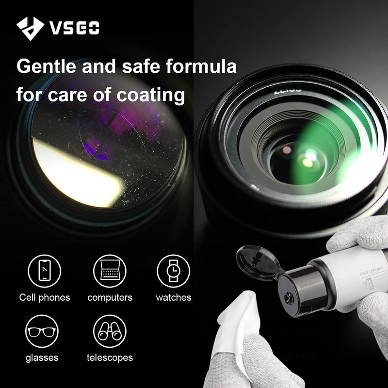VSGO Camera Lens Cleaning Kit, Lens Cleaner Fluid, Dust-Free Cotton Swab and Dispensing Bottle Included, Compatible with Cameras, Lenses and Other Optical Products Clean(V-C01E) - Image 2